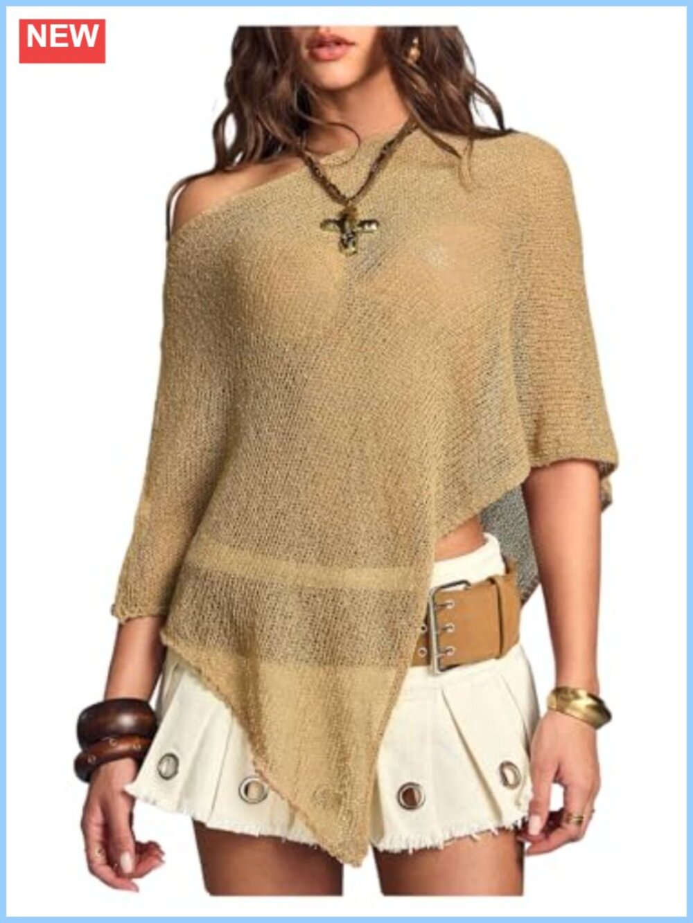 Women's Sheer Knit Poncho Top Asymmetrical Dolman Sleeve Lightweight Cover Up